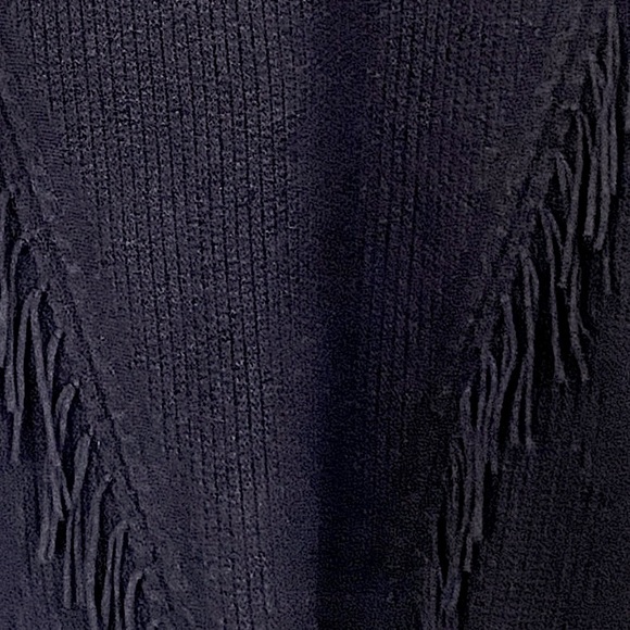 Boho Fringe Short Sleeve Poncho Navy Blue Batwing Sleeves Women’s Size Large - Picture 7 of 9